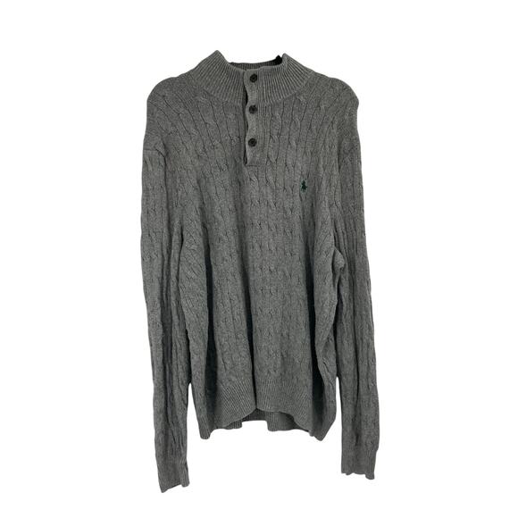 Polo Ralph Lauren Cable Knit Tussah Silk Gray Sweater Men's 2XL 1/4 Zip Pony - Picture 1 of 12